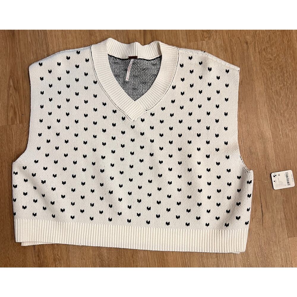 NWT- Free People Patterned Easy Street Sweater Ivory Black Vest Size Large